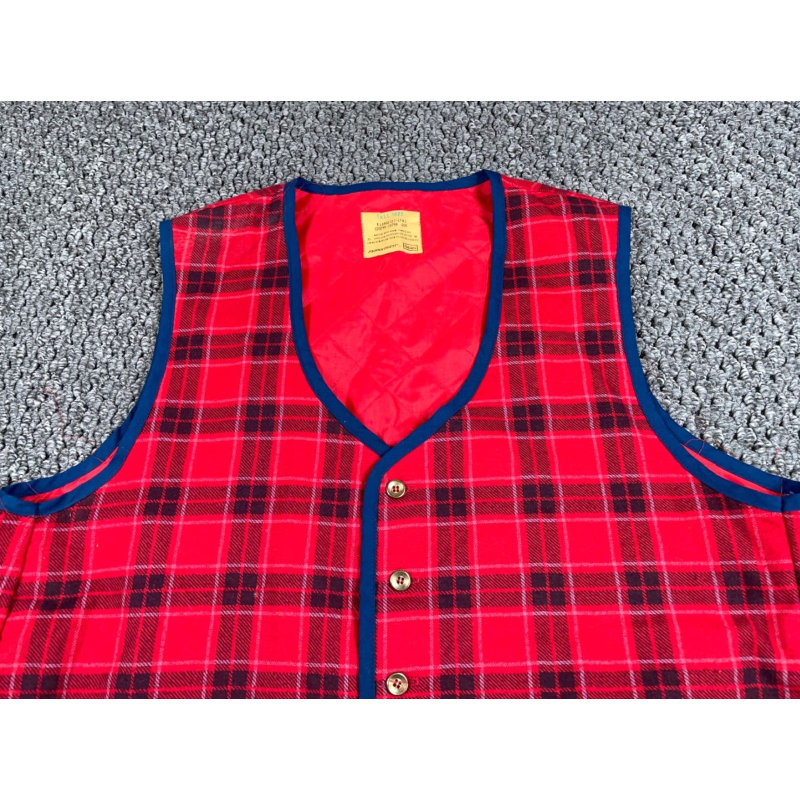 Sears VINTAGE VTG 80s Sears Flannel Vest Adult XL Tall Red Tartan Plaid Quilted Snap Button Size US XL / EU 56 / 4 - 4 Thumbnail