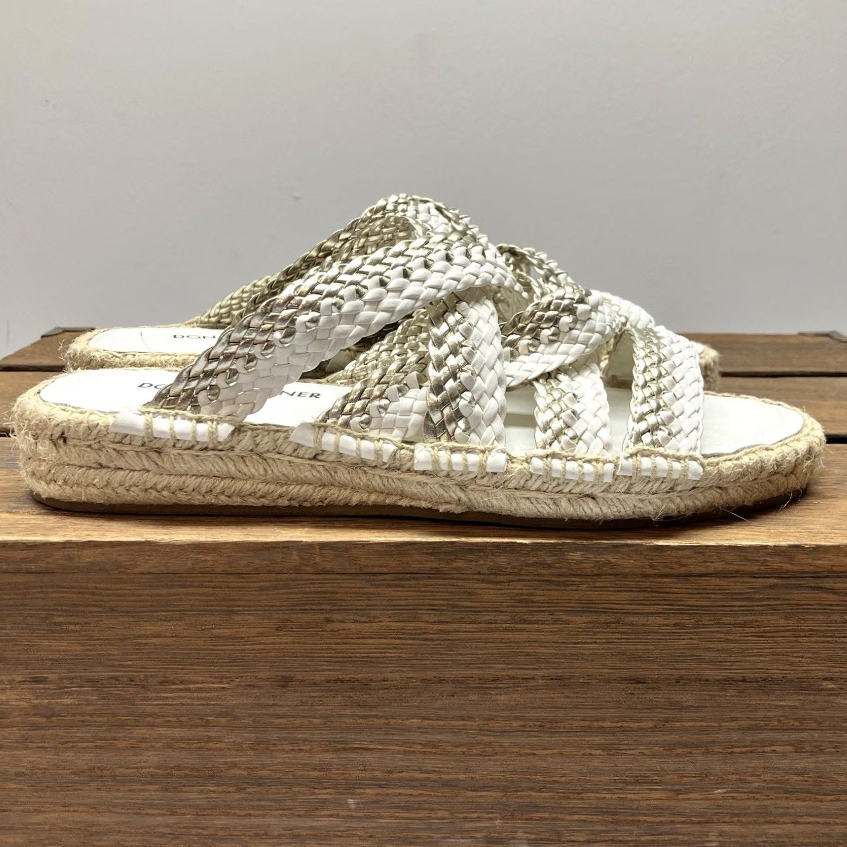 Donald Pliner Donald Pliner Espadrille Womens White Rhonda Sandal Metallic Woven Gold Leather Size Size US 6 / IT 36 - 2 Thumbnail