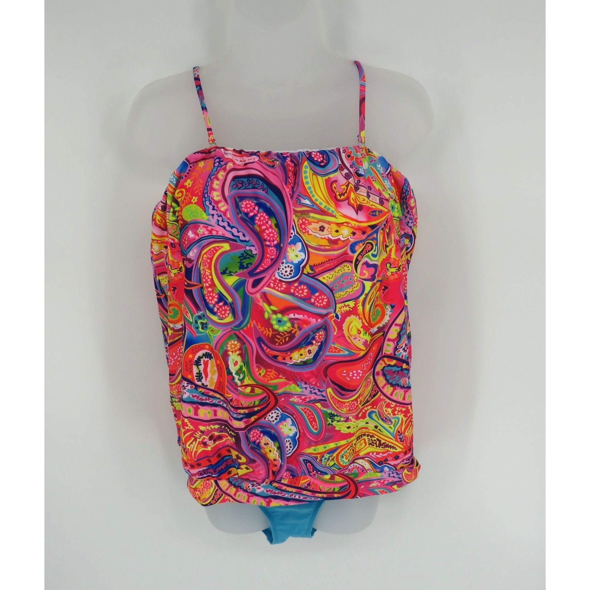 Other Two-Piece Womens Tankini Swimsuit Paisley Adjustable Straps Size L / US 10 / IT 46 - 1 Thumbnail