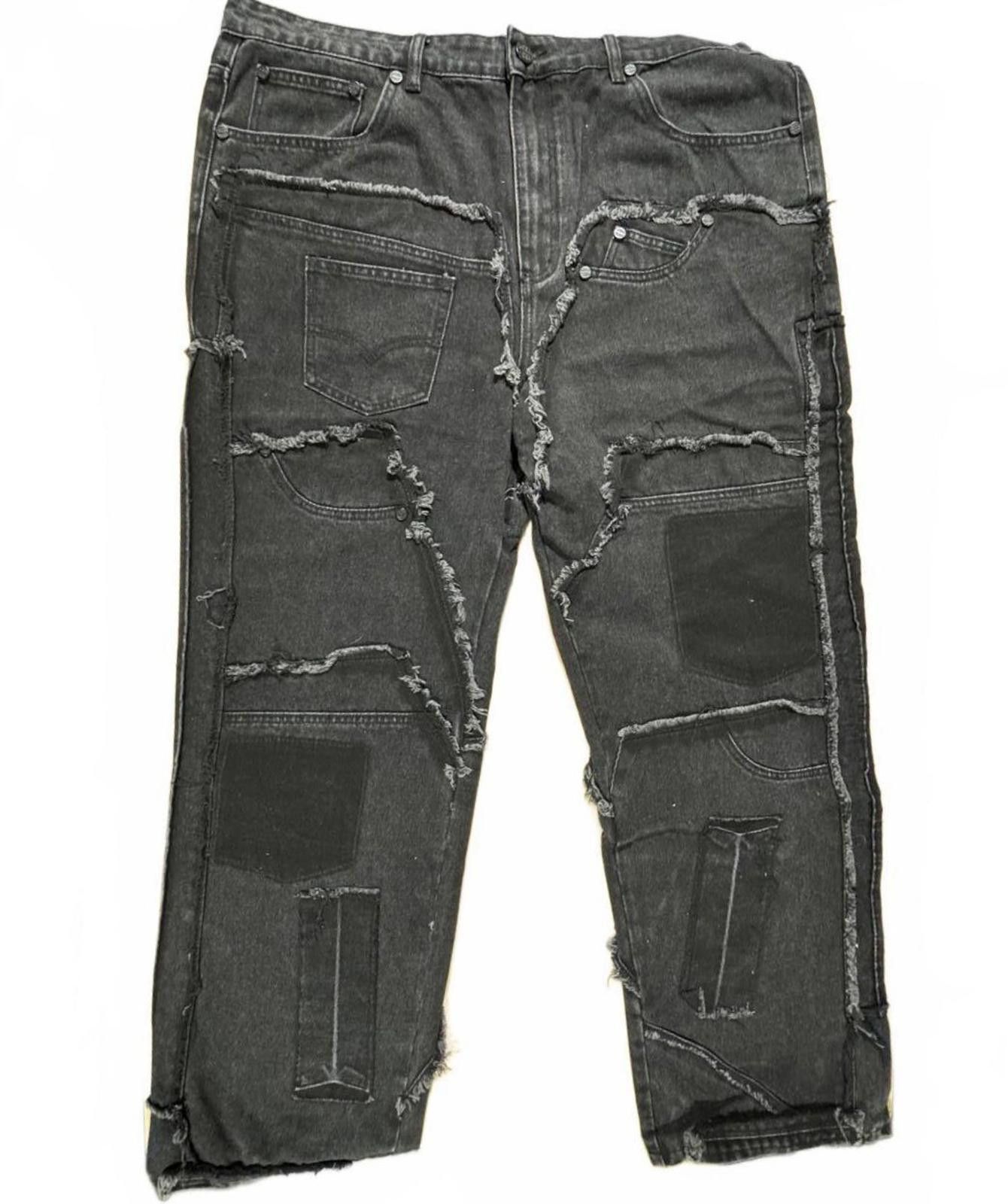 Homme Femme Black Patchwork Distressed Jeans