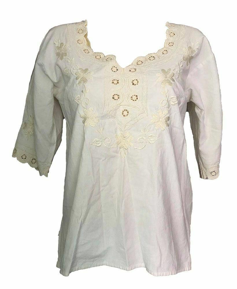 Designer Pre-Owned Hand Made Embroidered White Blouse L Size L / US 10 / IT 46 - 1 Thumbnail