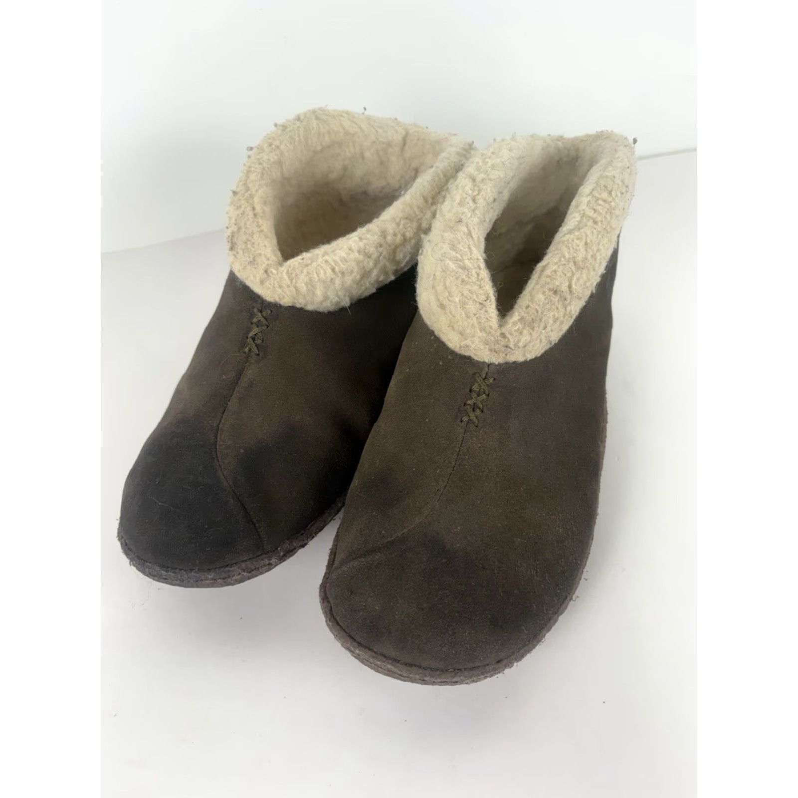 SOREL Sorel Valle Bleue Suede Faux Fur Slip-On Ankle Booties Womens Size 7 Green/Olive Rubber Sole Round Toe Winter Casual Workwear Size US 7 / IT 37 - 2 Thumbnail