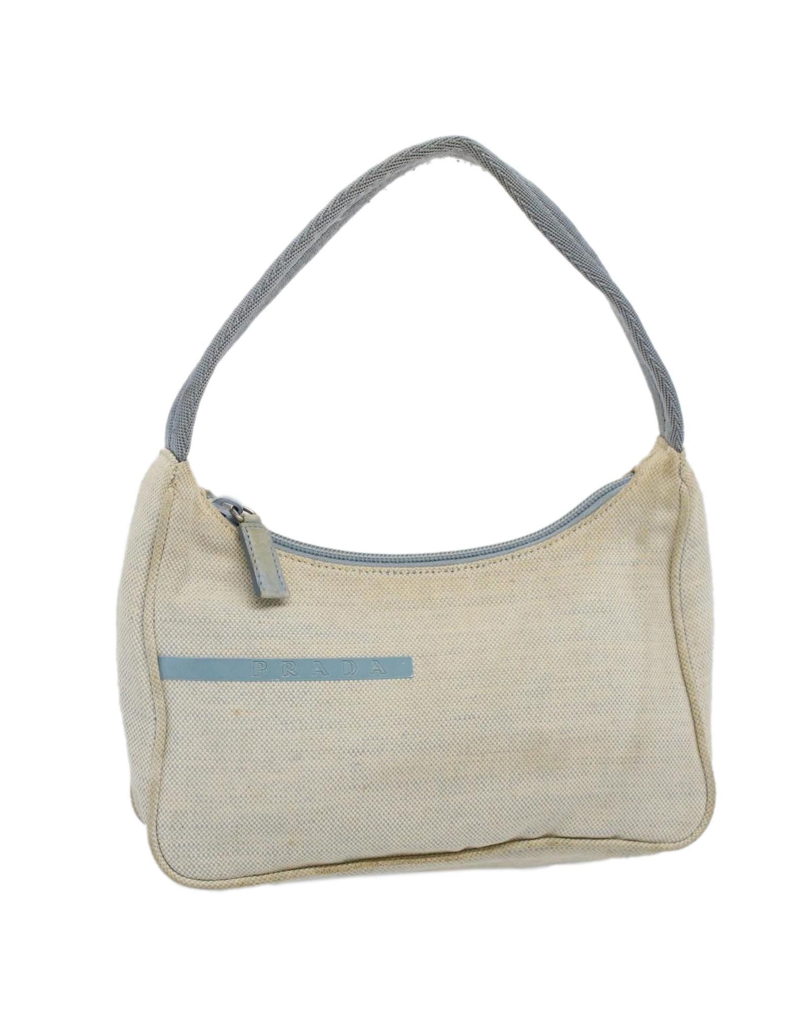 image of Prada Canvas Hand Bag With Blue And White Accents, Women's