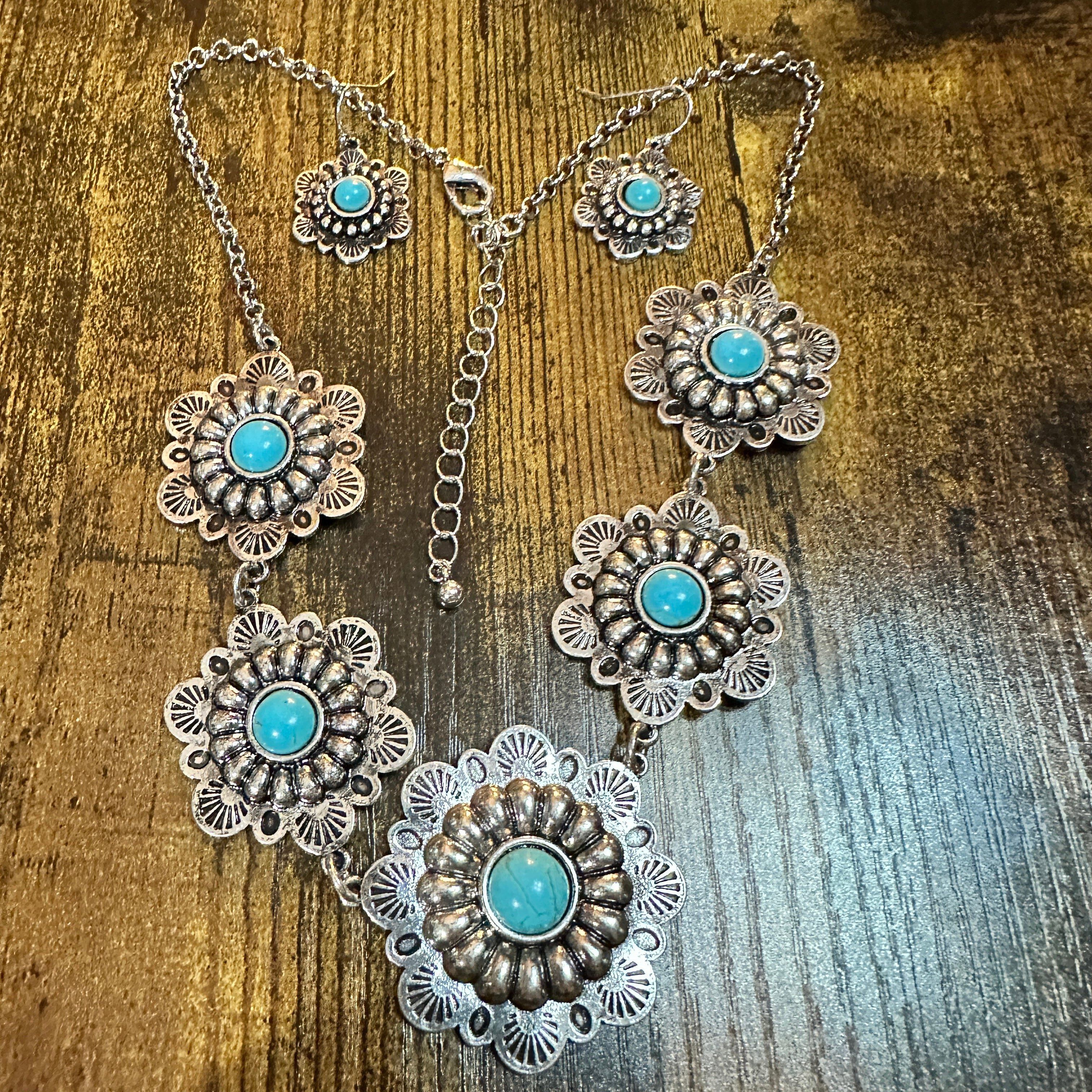 Other Boho Handmade Turquoise Floral Necklace and Earring Set Size ONE SIZE - 7 Thumbnail
