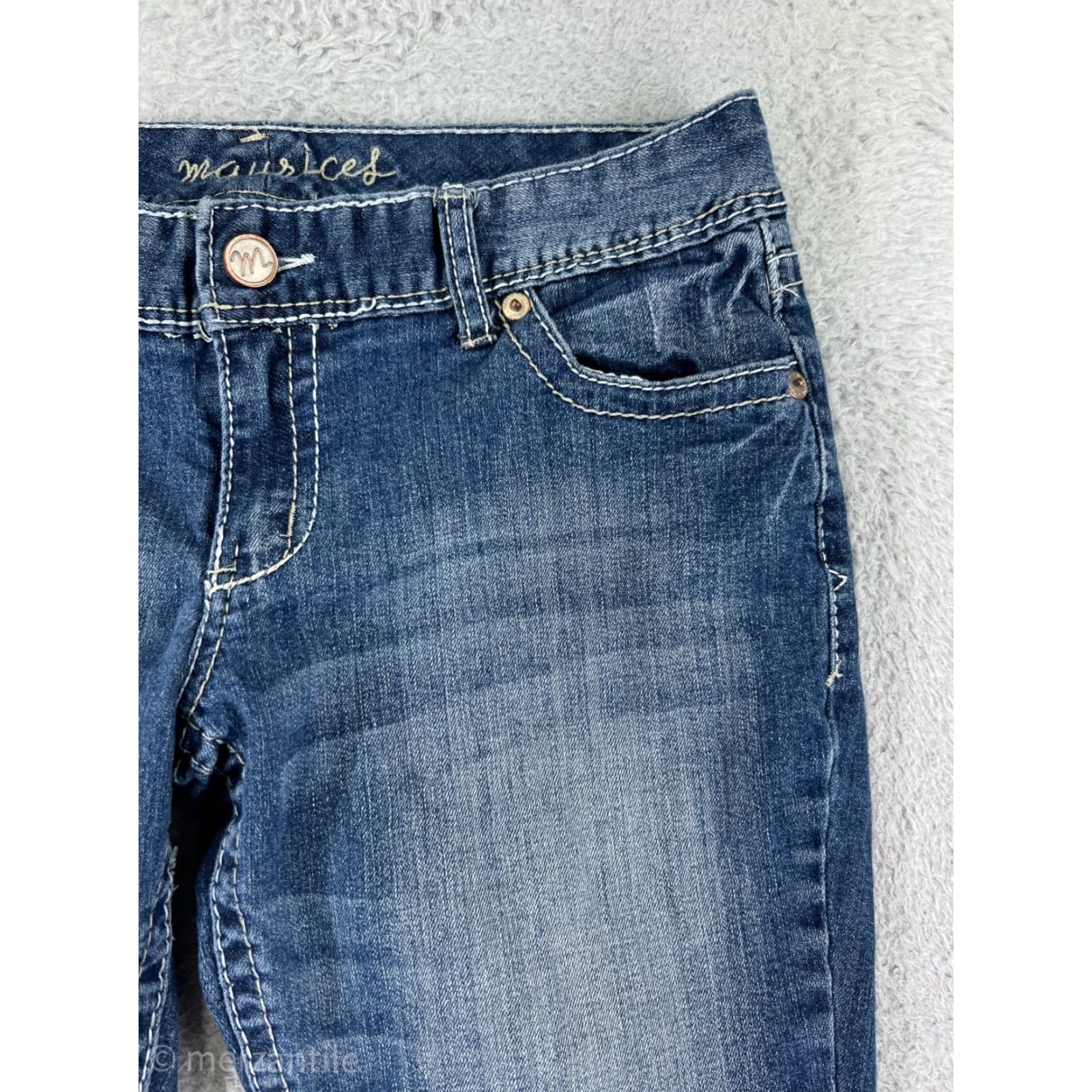 Vintage Maurines Women's Blue Denim Bootcut Jeans Size 11 Stretch Cotton Blend Low Rise Casual Size 32" / US 10 / IT 46 - 7 Thumbnail