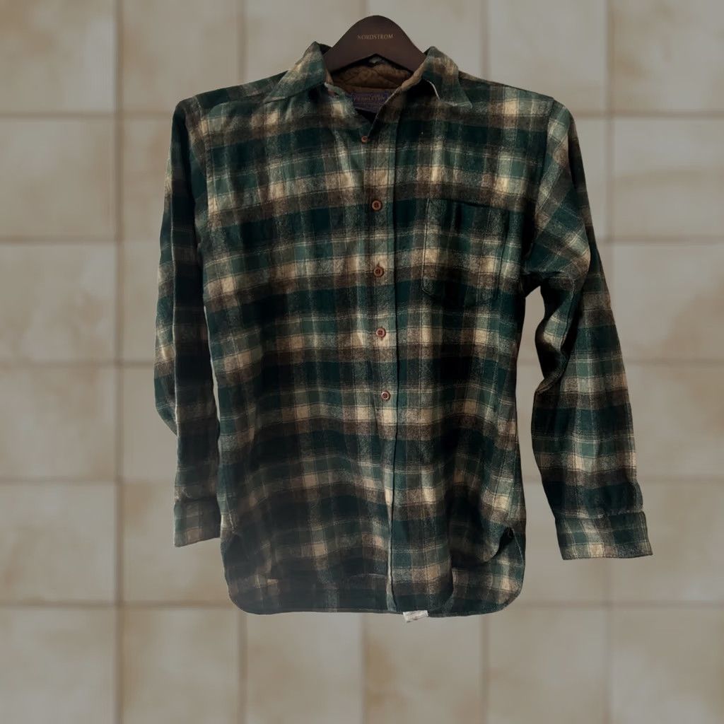 Pendleton VINTAGE Pendleton Shirt Men L Large Lined Collar Green Brown Tan No Moth Holes Size US L / EU 52-54 / 3 - 1 Thumbnail