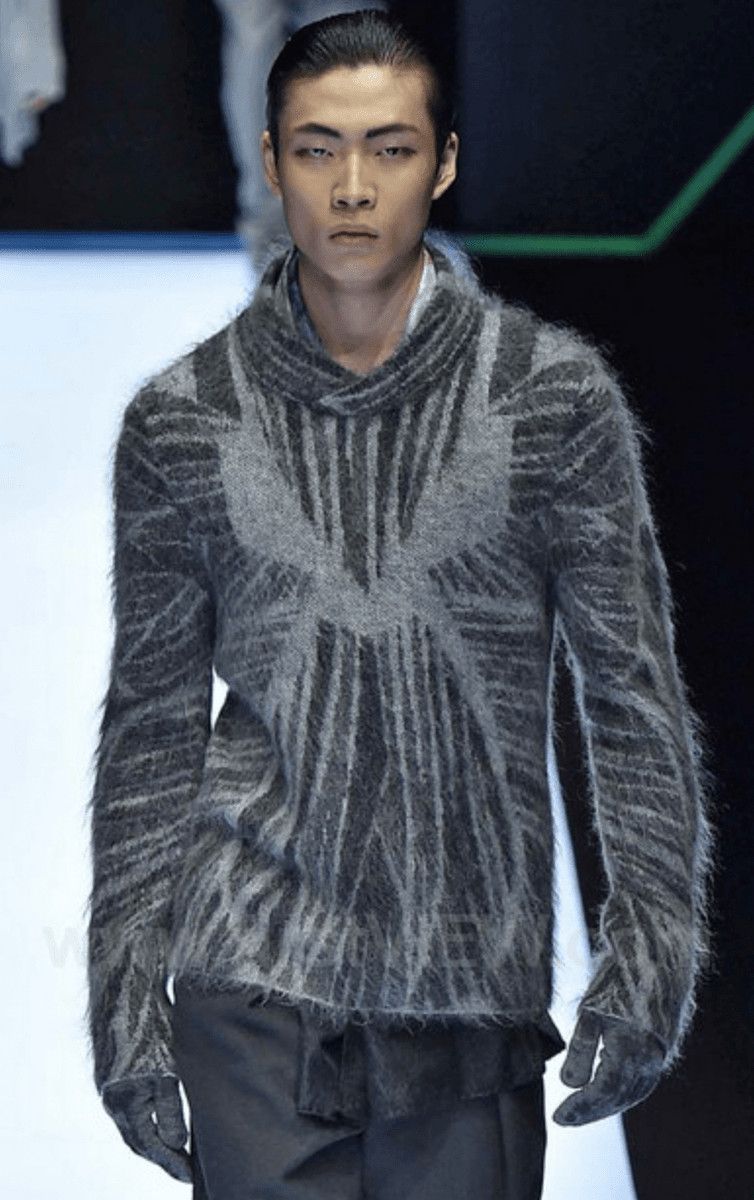 Emporio Armani AW2018 Emporio Armani Abstract Structured Grey Mohair Sweater Size US L / EU 52-54 / 3 - 2 Thumbnail