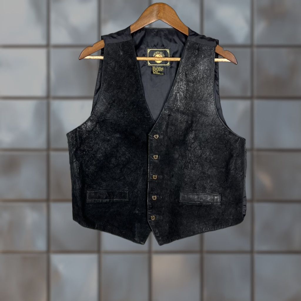 Anchor Blue VINTAGE Anchor Blue Vest Mens Leather 5 Button Nylon Closure Black Large Regular Fit Biker Shell - Mens Size US L / EU 52-54 / 3 - 1 Thumbnail