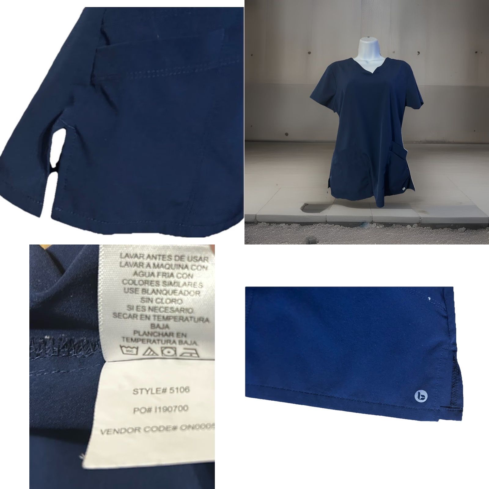 Vintage Barco One Scrub Top Women Medium Navy Blue Short Sleeve V Neck Pockets Nurse Med Size M / US 6-8 / IT 42-44 - 8 Thumbnail