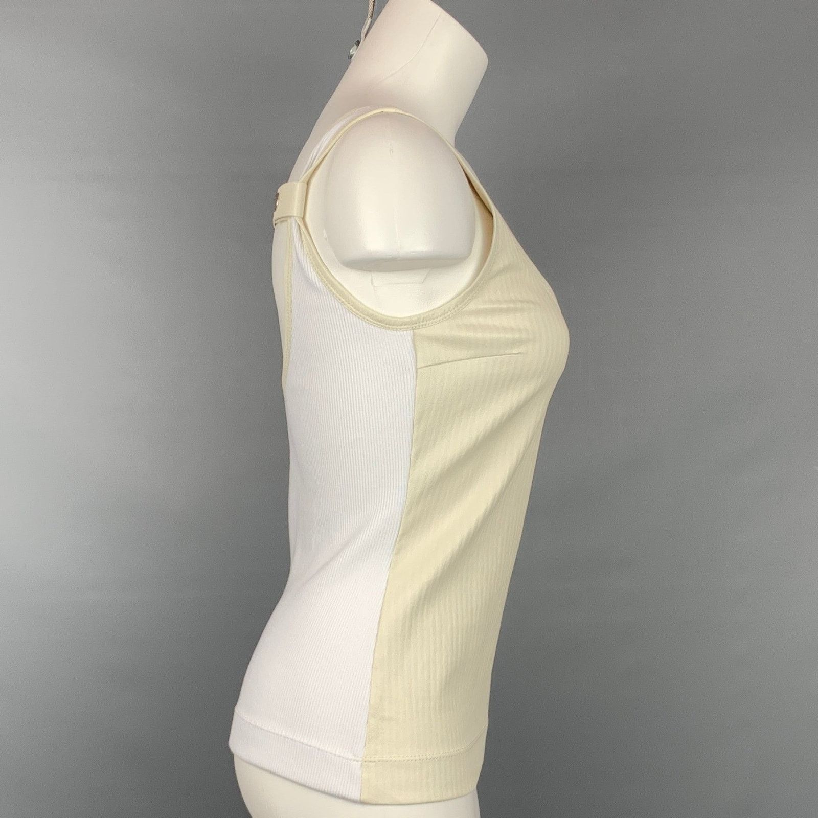 Givenchy GIVENCHY XS Cream Leather Lamb Panel Ribbed Sleeveless Top Size XS / US 0-2 / IT 36-38 - 3 Thumbnail