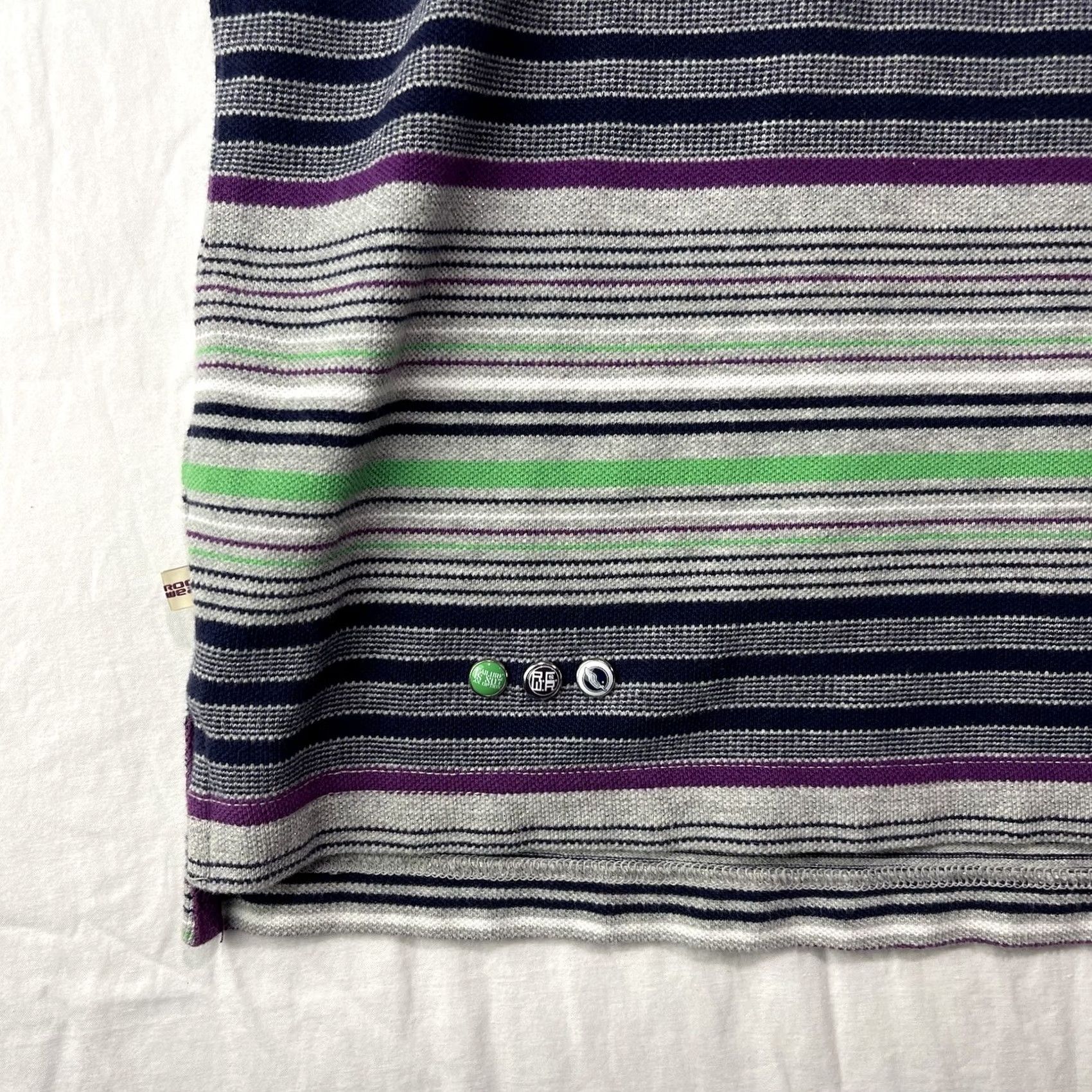 Rocawear VINTAGE Rocawear Polo Shirt Mens XL Gray Green Striped Collared Button Up Logos Polo XL Men Gray Rockawear striped collar logo polo Size US XL / EU 56 / 4 - 4 Thumbnail