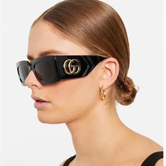 Gucci New - Gucci Black Gray Gg0811s 001 Logo Rectangle Unisex Su Size ONE SIZE - 8 Thumbnail