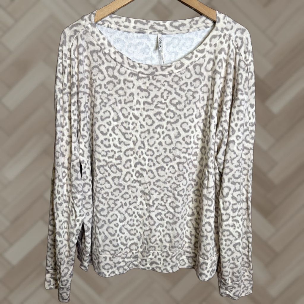 Vintage Soma Sunday Long Sleeve Pajama Top Cozy Cat Silver Leopard XXL Pajama Top Womens Winter Fall Size XXL / US 16-18 / IT 52-54 - 1 Thumbnail