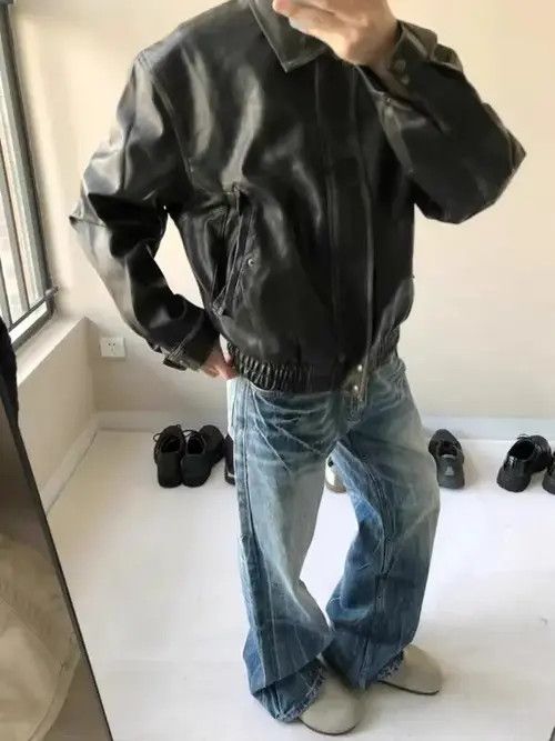 Japanese Brand × Jean Street wash distressed lightning pleated micro-flared jeans Size US 32 / EU 48 - 4 Thumbnail