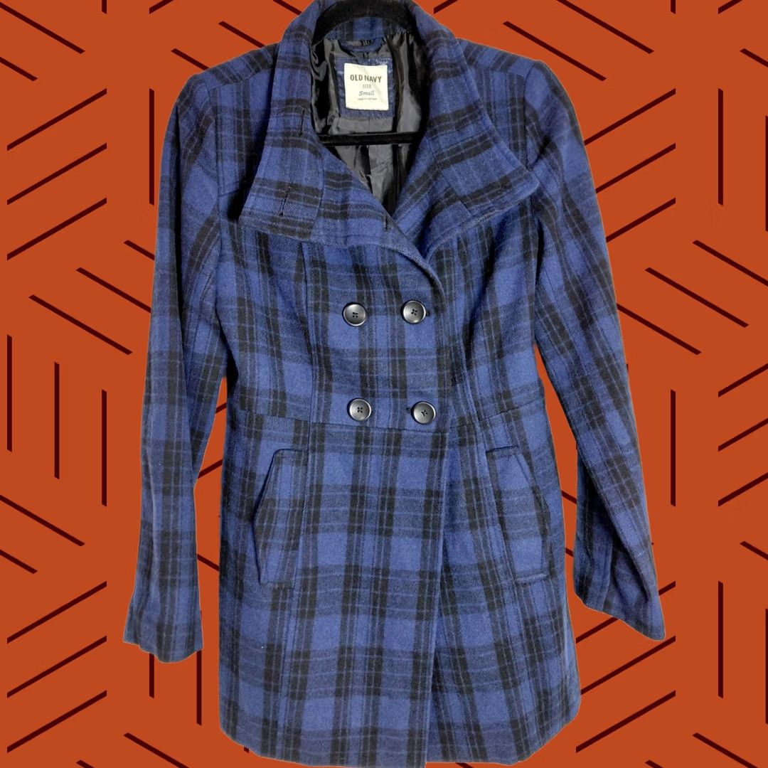 Old Navy Old Navy Plaid Coat Blue Polyester Long Sleeve Women Double Breasted Lined Buttoned Casual Business Jacket Winter Fall S Size S / US 4 / IT 40 - 1 Thumbnail