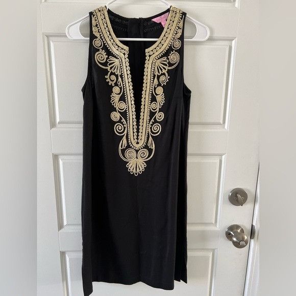 Lilly Pulitzer Lilly Pulitzer Black With Gold Trim Carlotta Stretch Shift N Size XS / US 0-2 / IT 36-38 - 2 Thumbnail