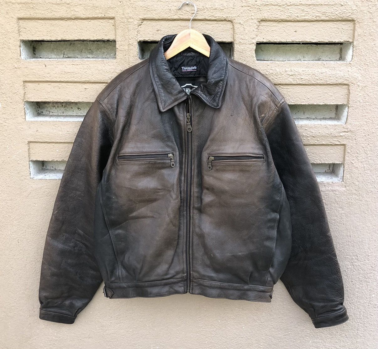 First MFG Co. VTG First Genuine Leather Sun Faded Thinsulate Bomber Jacket Size US L / EU 52-54 / 3 - 1 Thumbnail