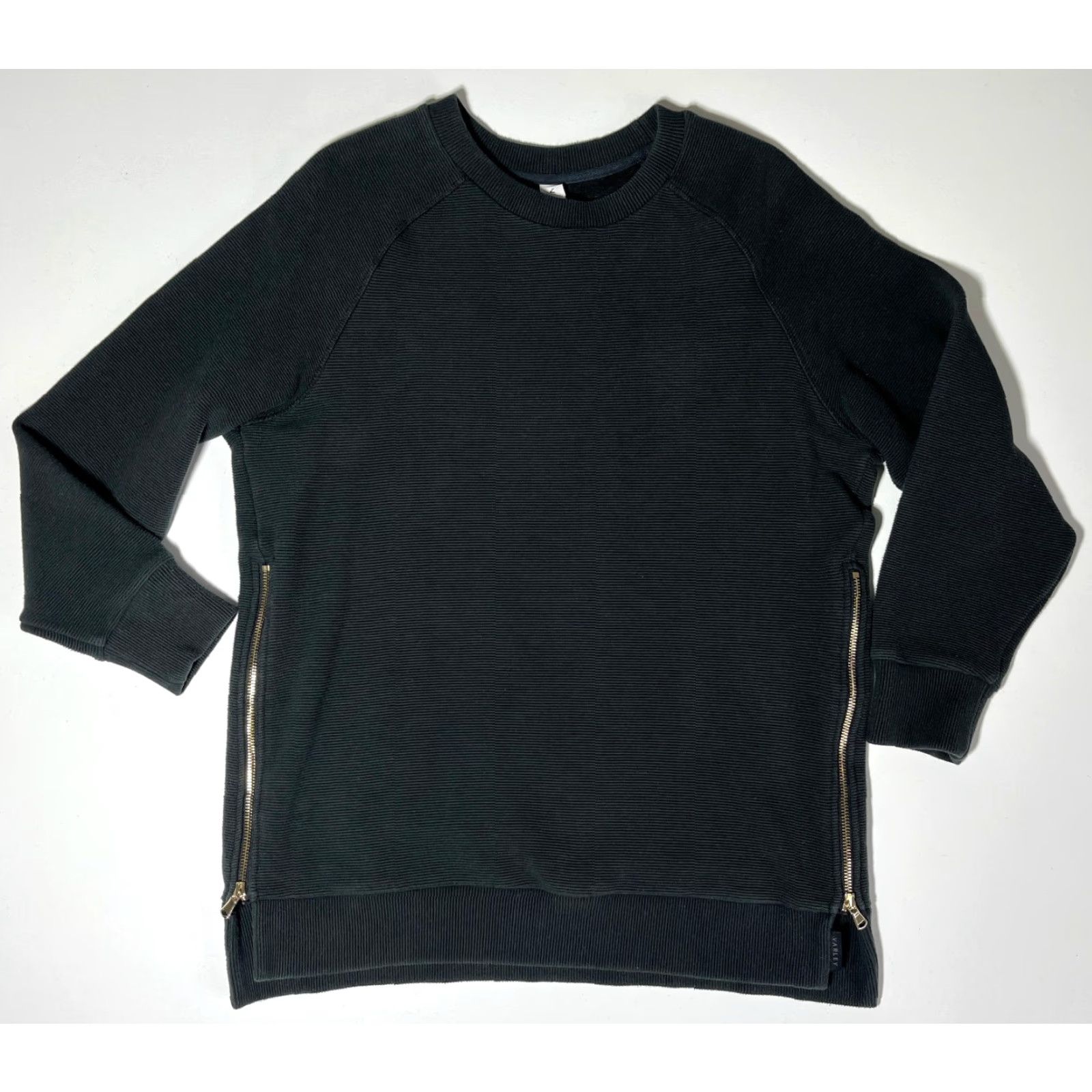 Varley Varley Women's Manning Sweatshirt in Black Ribbed Fabric Sweatshirt M Black Basic Designer Crew Neck Pullover Casual Travel Mens Womens Girls Boys 90s Size M / US 6-8 / IT 42-44 - 3 Thumbnail