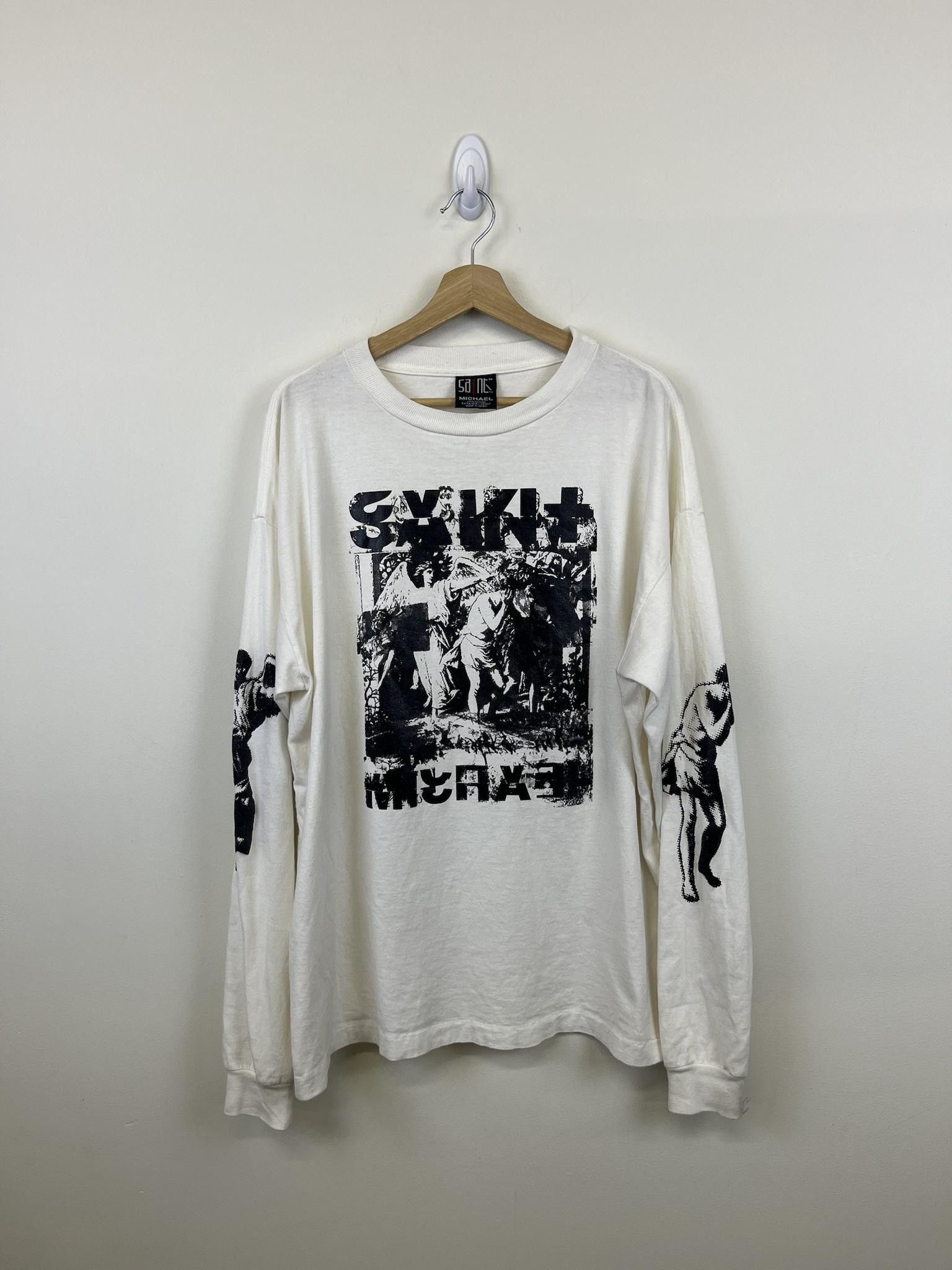 image of Saint Michael Winged Angel Longsleeve in White, Men's (Size XL)