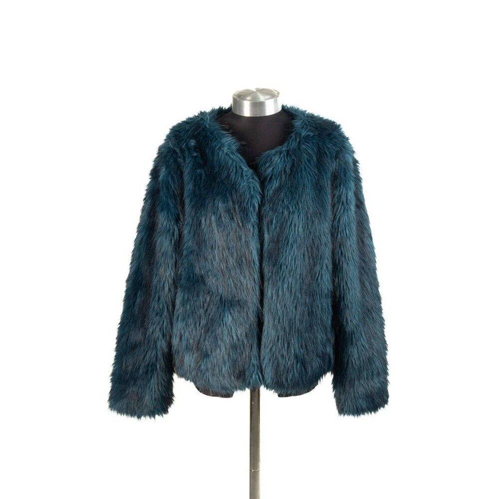 Other MODA International Faux Fur Jacket Rare Blue Pockets Size L Size M / US 6-8 / IT 42-44 - 2 Thumbnail