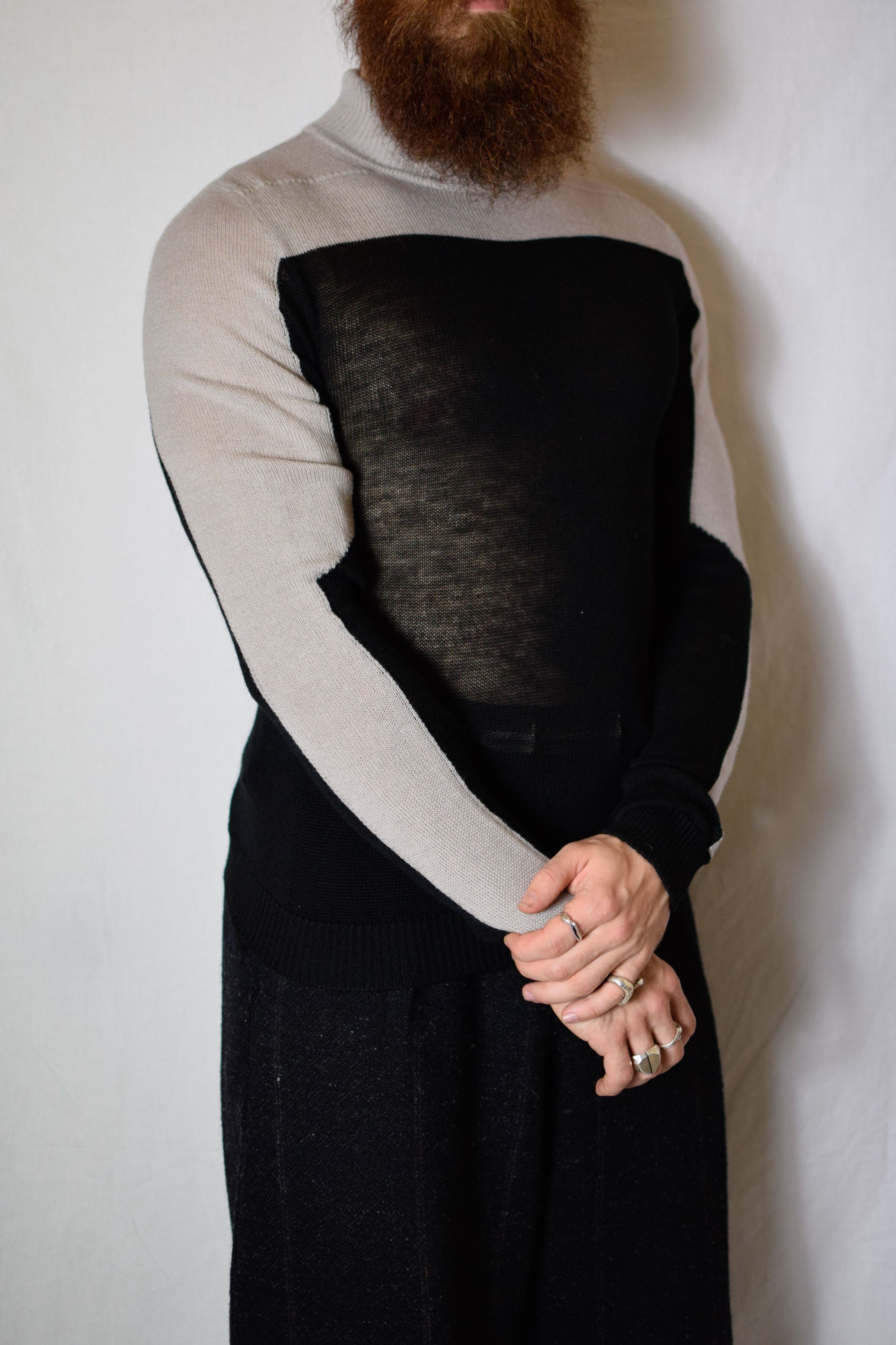 Rick Owens Rick Owens AW22 Color Block Turtleneck - RU02A5642-KNSI Size US M / EU 48-50 / 2 - 1 Thumbnail