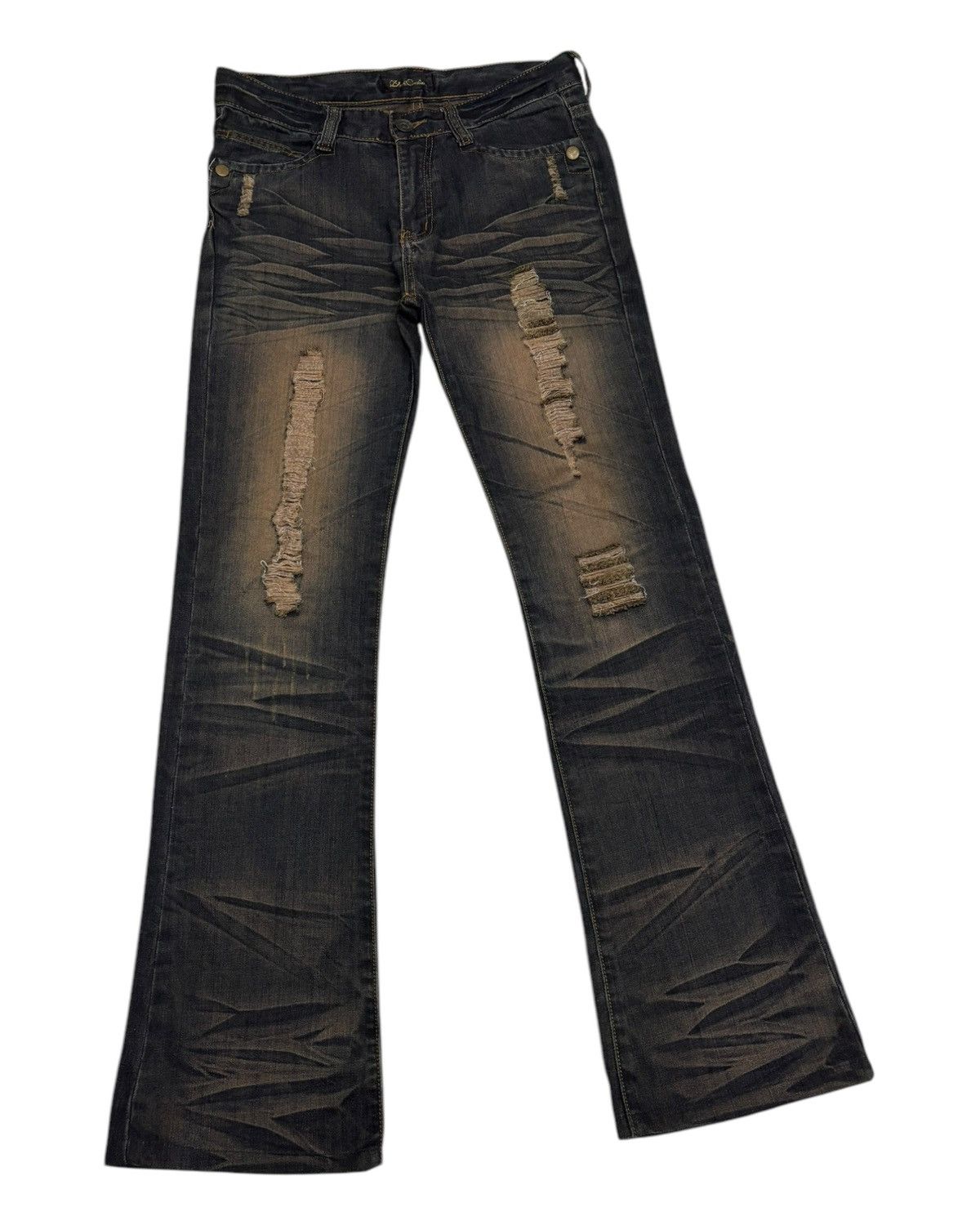 If Six Was Nine × Japanese Brand × Le Grande Bleu (L.G.B.) 🔥FLARE JEANS WHISKER BLACK CROWN CLAW MARK DISTRESS JEAN Size US 32 / EU 48 - 3 Thumbnail