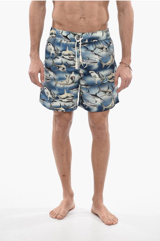 image of Palm Angels Og1Mm0524 Printed Swimshorts In Multicolor, Men's (Size 28)