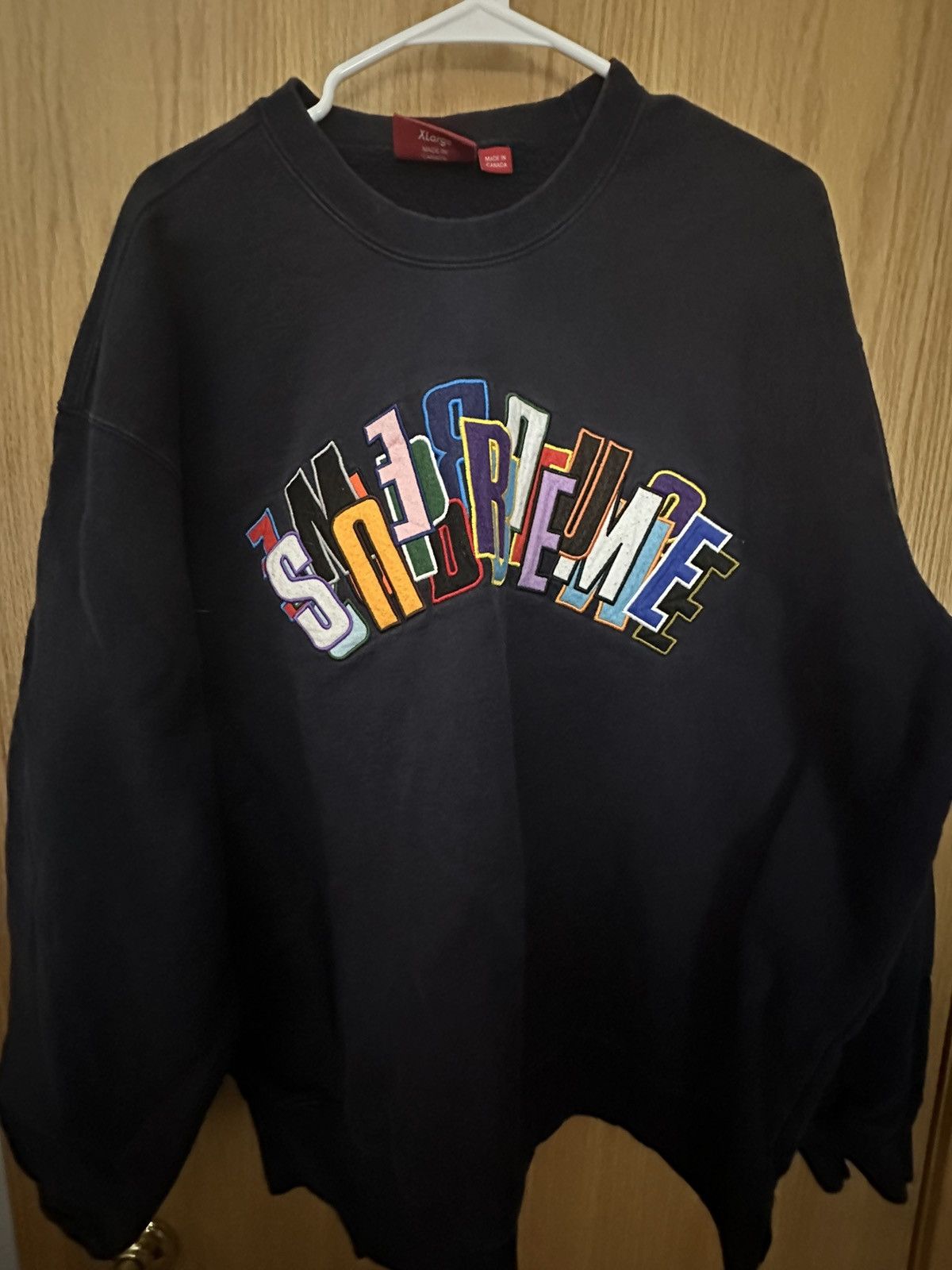 image of Supreme Stacked Crewneck XL in Blue, Men's