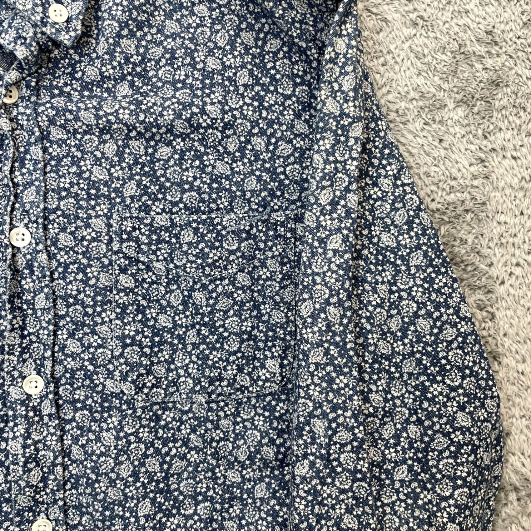 Steven Alan VINTAGE Steven Alan Shirt Mens Small Blue Ditsy Floral Print Rounded Hem Button Down Size US S / EU 44-46 / 1 - 6 Thumbnail