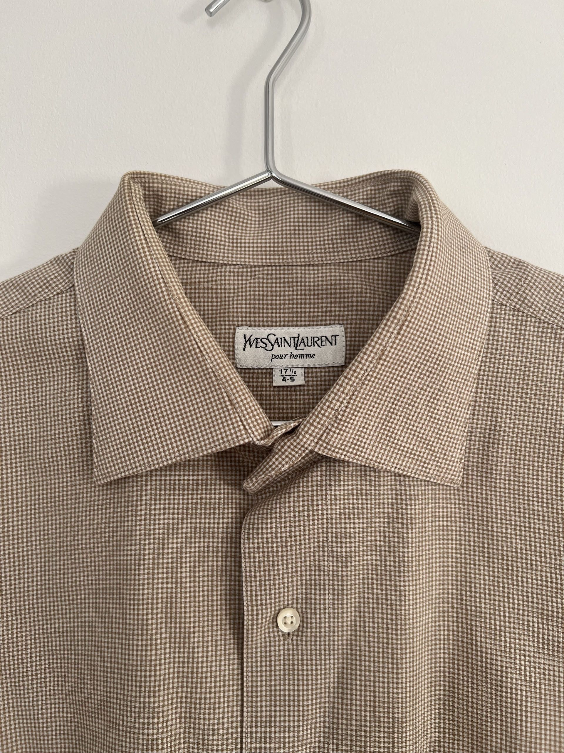 Yves Saint Laurent Vintage YSL Mini Check Dress Shirt Size US XL / EU 56 / 4 - 2 Thumbnail