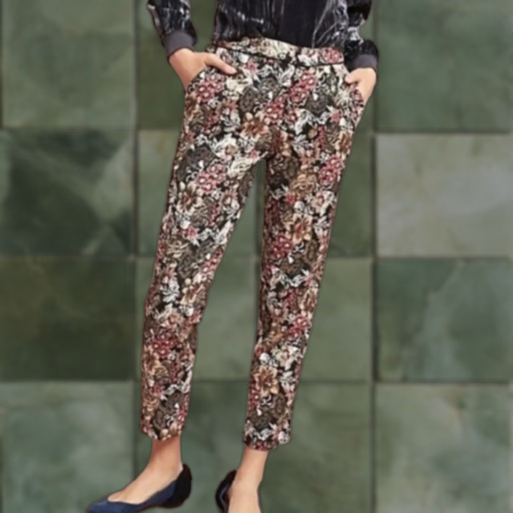 Vintage Anthropologie Maeve Jacquard Metallic Floral Slim Pants Trousers Size 4 Size 27" / US 4 / IT 40 - 1 Thumbnail
