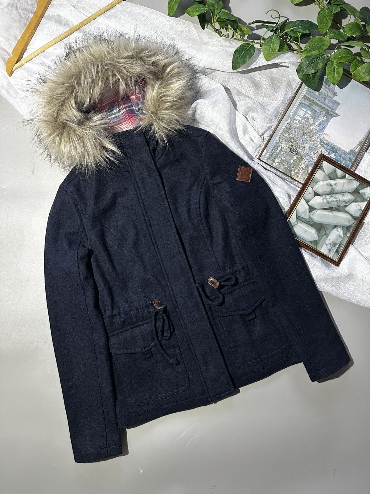 Hollister Hollister Faux Fur Trim Hooded Parka Jacket - Navy Blue - Size S / US 4 / IT 40 - 3 Thumbnail