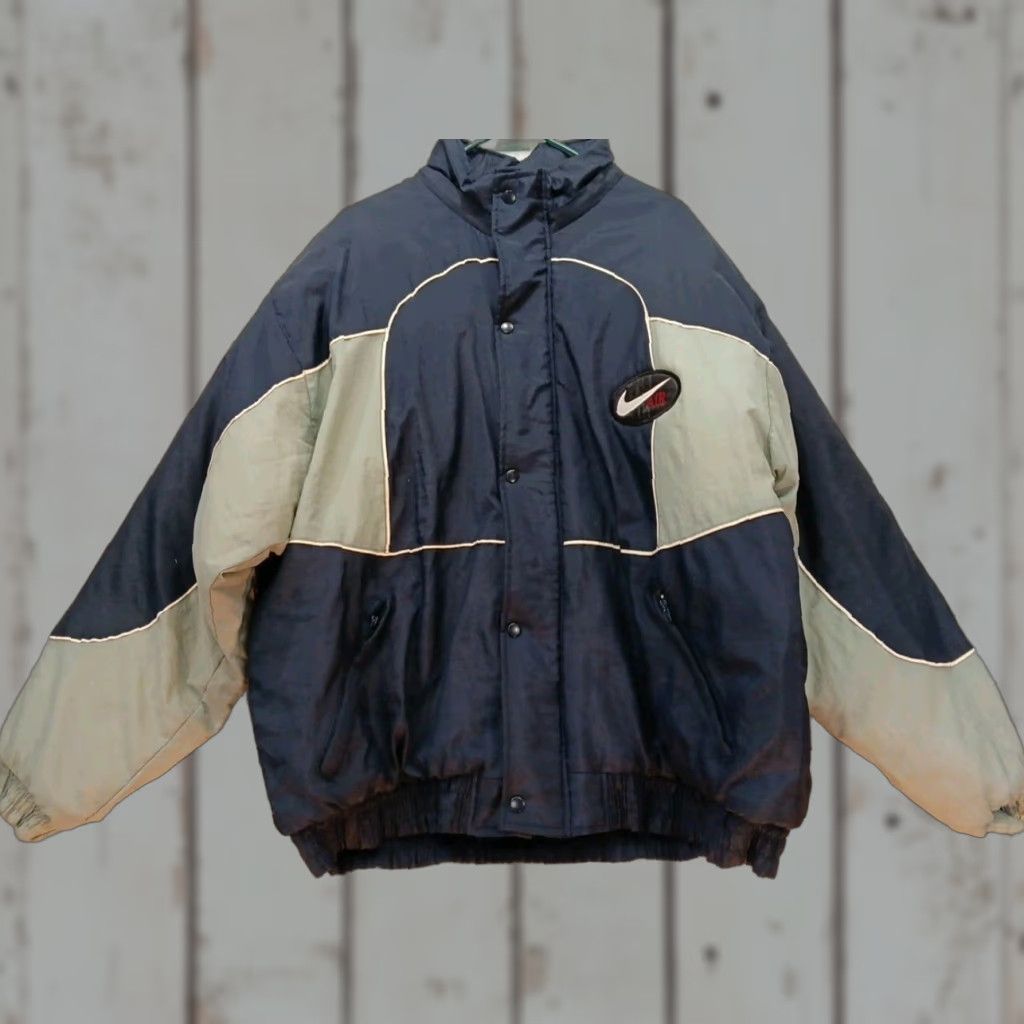 VTG Nike Jacket 90s Mens XL Blue Gray Quilted Lined Full Zip Nylon Softshell Bomber Jacket Big Swoosh USA