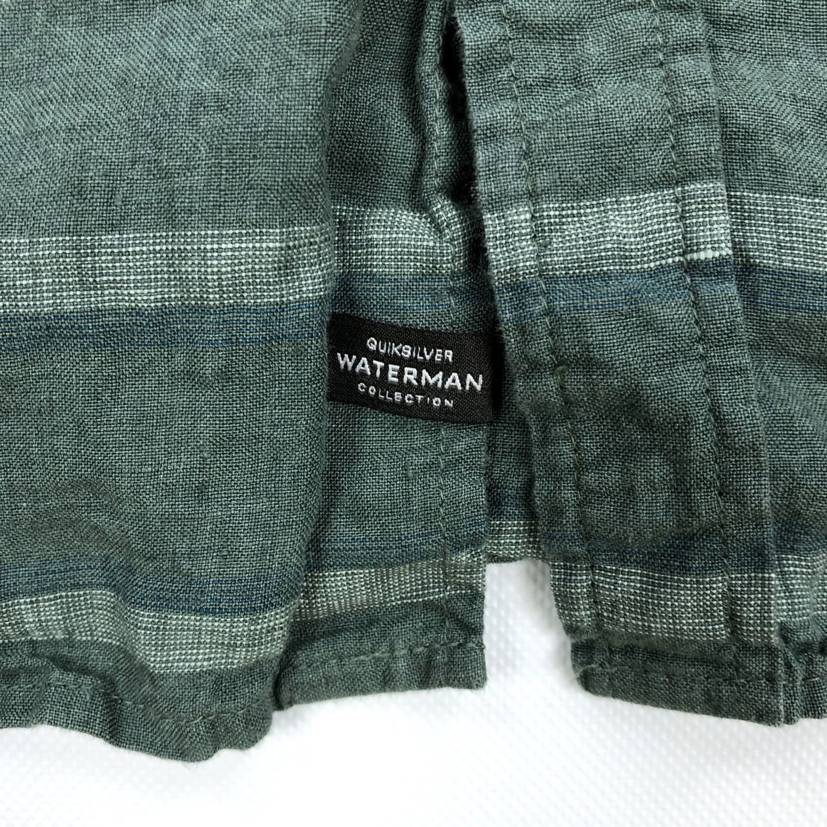 Quiksilver Quiksilver Waterman Collection Men's XL Green Stripe Tailored Fit Linen Coastal Shirt Times 3 Button Pocket Beach Outdoor Modern Size US XL / EU 56 / 4 - 4 Thumbnail