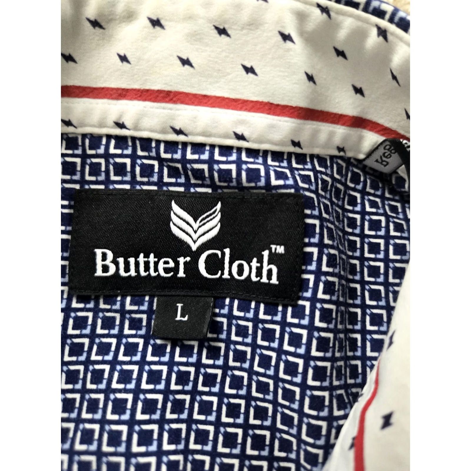 Buttero Butter Cloth Shirt Mens Large Blue Geometric Print Long Sleeve Button Up Casual Size US L / EU 52-54 / 3 - 6 Thumbnail