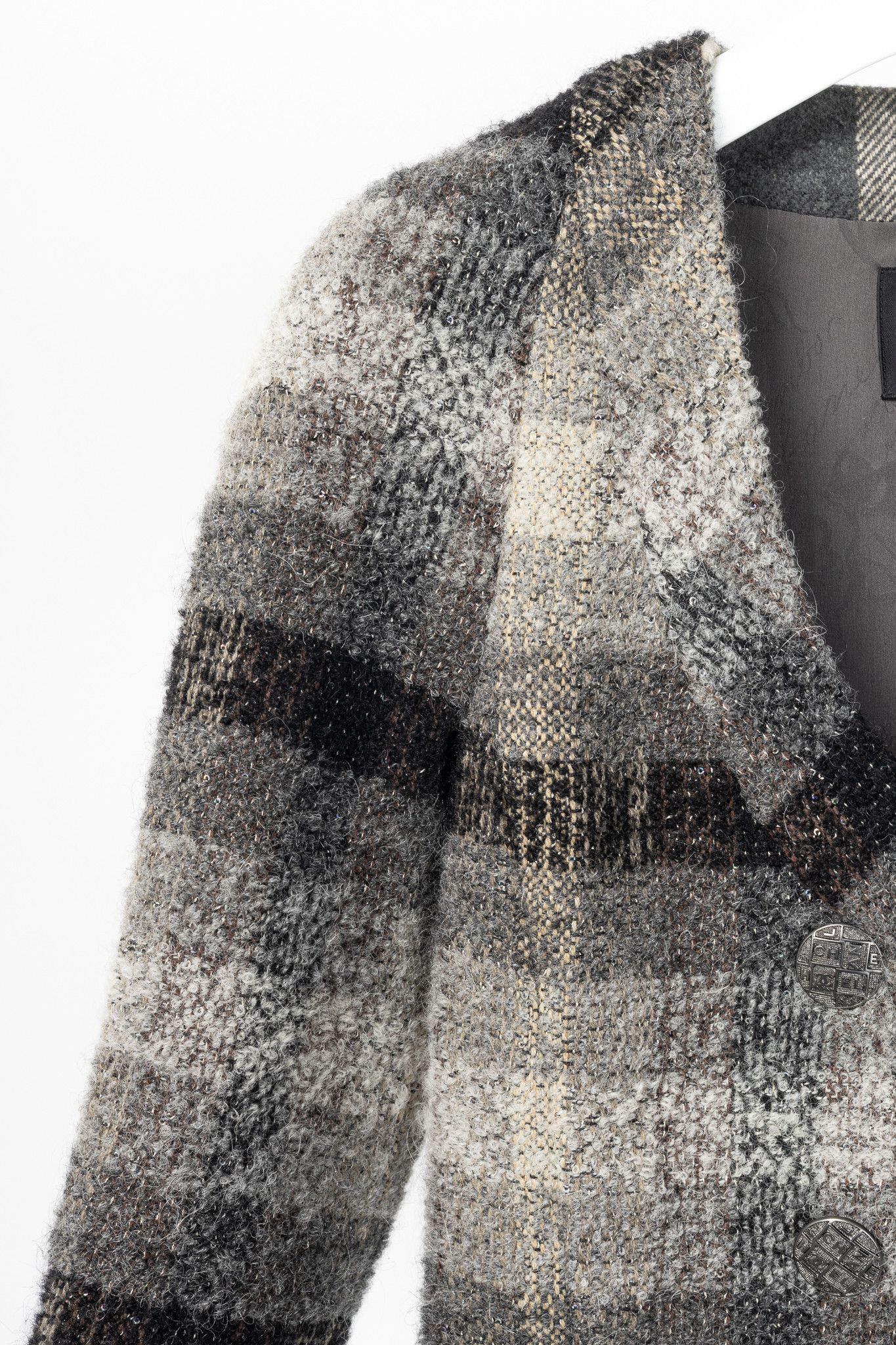 Chanel Chanel 18B Grey Metallic-Check Wool Double-Breasted Jacket Size XXS / US 00 / IT 34 - 5 Thumbnail
