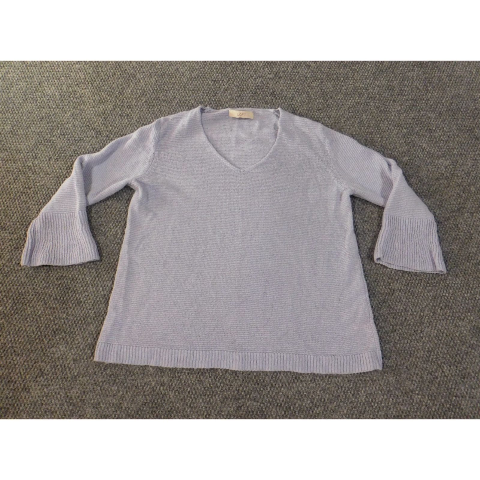 Loft LOFT Sweater Pullover Knit V-Neck Long Sleeve Women's Regular Large Purple Cotton Ramie Stretch Casual Modern Designer 90s (no) Size L / US 10 / IT 46 - 4 Thumbnail