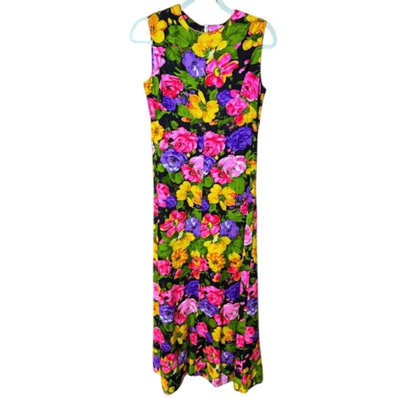 Vintage Vintage 60s Black Pink Floral Sleeveless Maxi Dress XS Small Size XS / US 0-2 / IT 36-38 - 1 Thumbnail