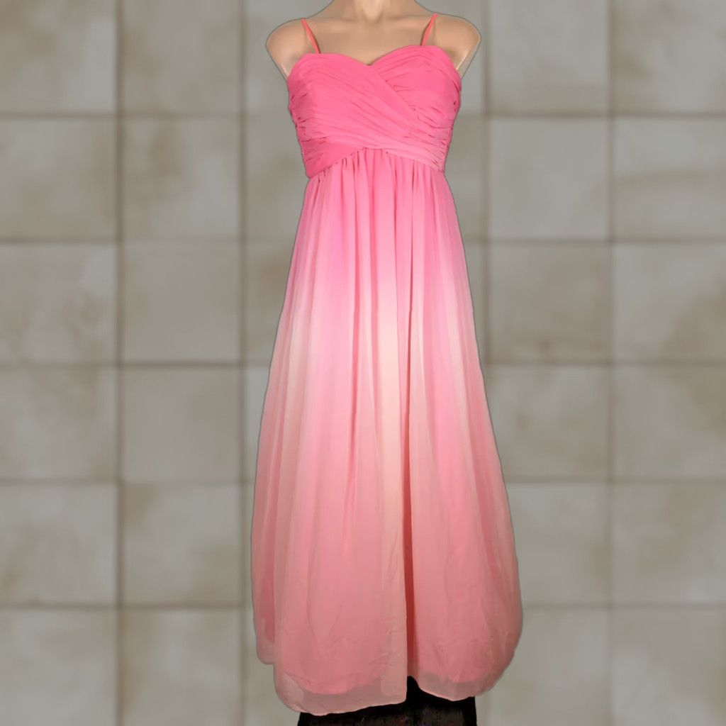MORGAN & CO Hot Pink Ombre Sweetheart Chiffon Formal Gown Barbie Barbiecore A-Line Dress Long 2 Women