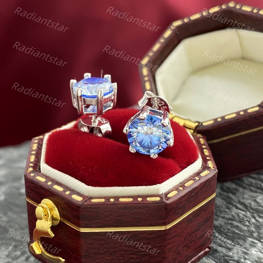 Other NEW 2ct. Royal Blue Moissanite Solitaire Stud Earrings Size ONE SIZE - 4 Thumbnail