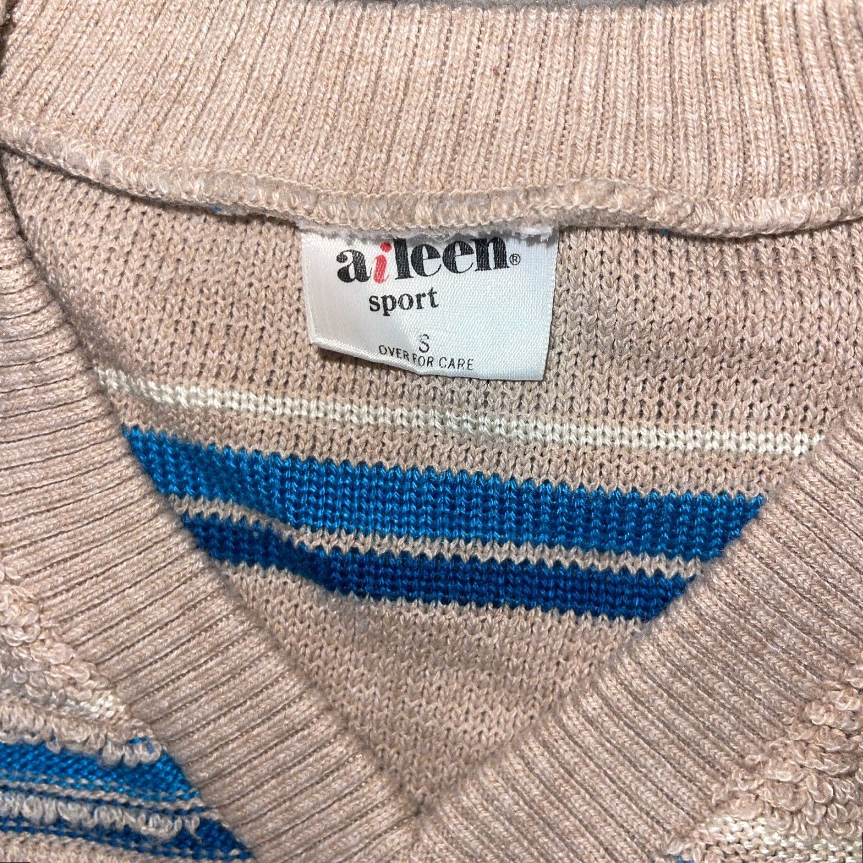 Vintage VINTAGE Aileen Sport Shirt Womens Small Tan Blue Striped 70s Long Sleeve V-Neck Pullover Size S / US 4 / IT 40 - 4 Thumbnail