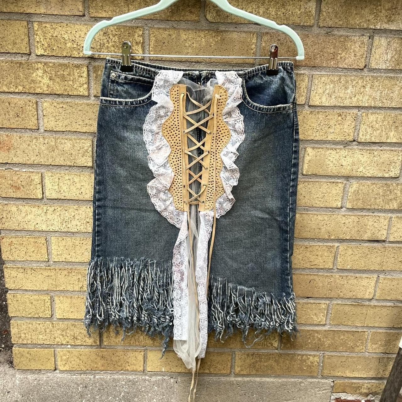 Vintage Unique Lace-Up and Lacy Denim Skirt Size 28" / US 6 / IT 42 - 1 Thumbnail