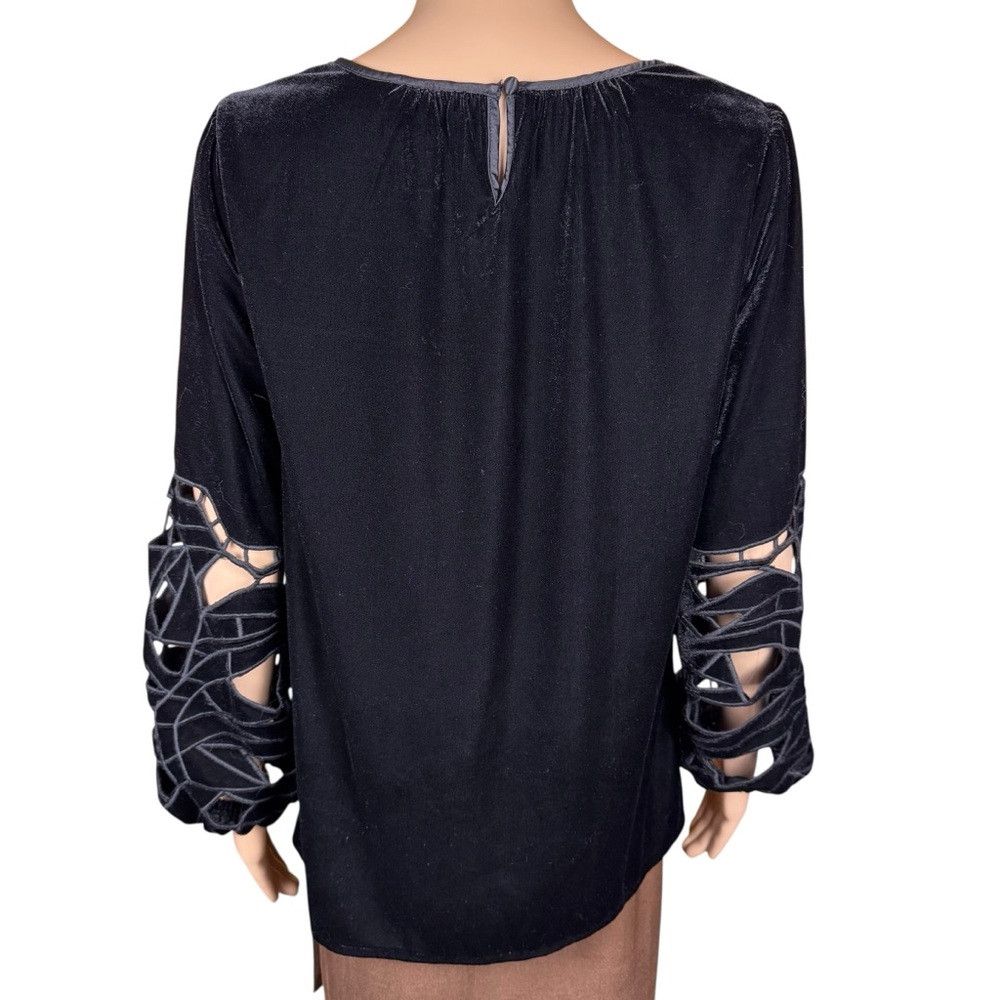 Joie JOIE Black Velvet Long Sleeve Cut Outs Scoop Blouse Size M Size M / US 6-8 / IT 42-44 - 4 Thumbnail