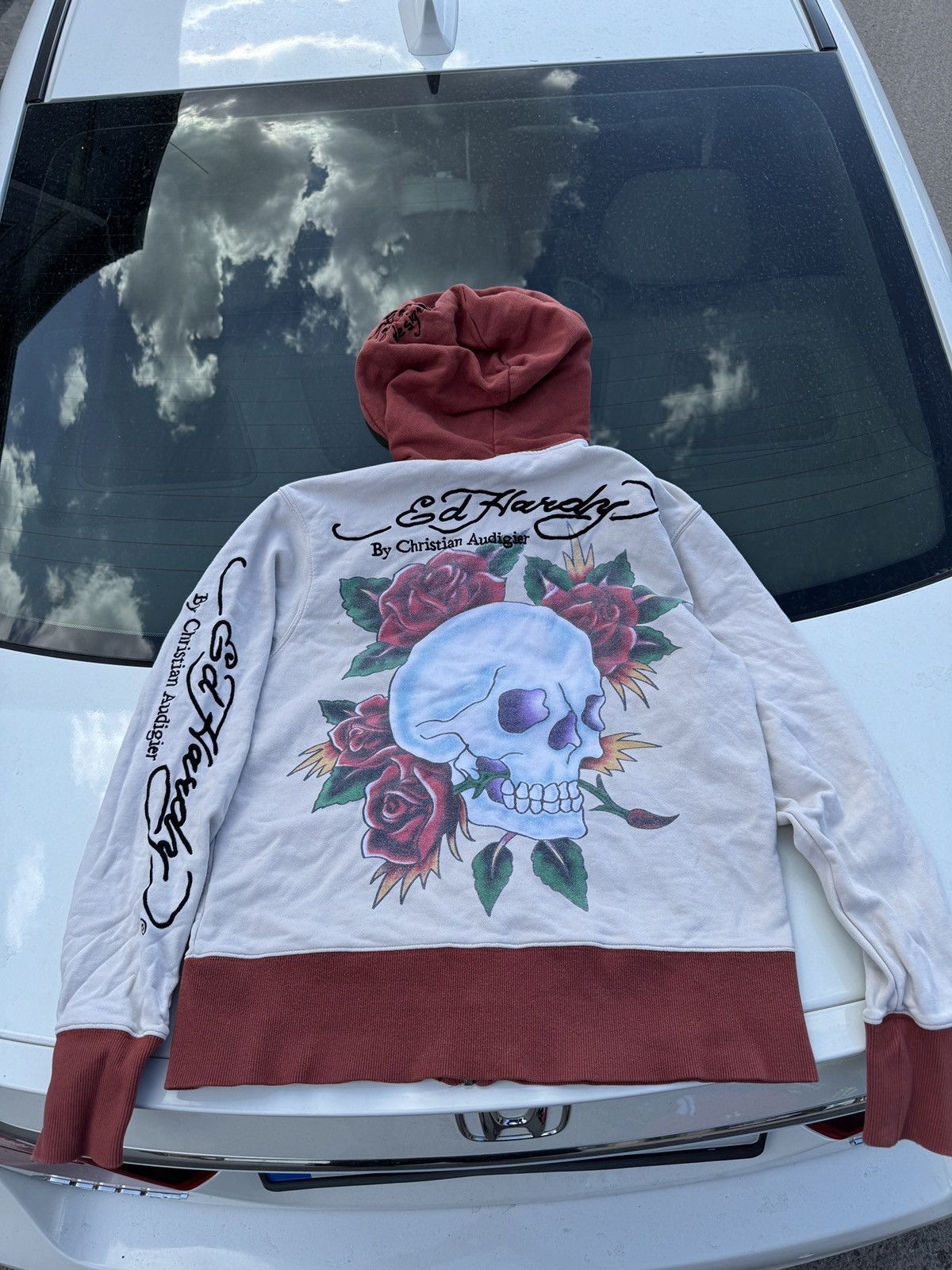 Mens Vintage Ed Hardy zip hoodie Christian Audigier skeleton