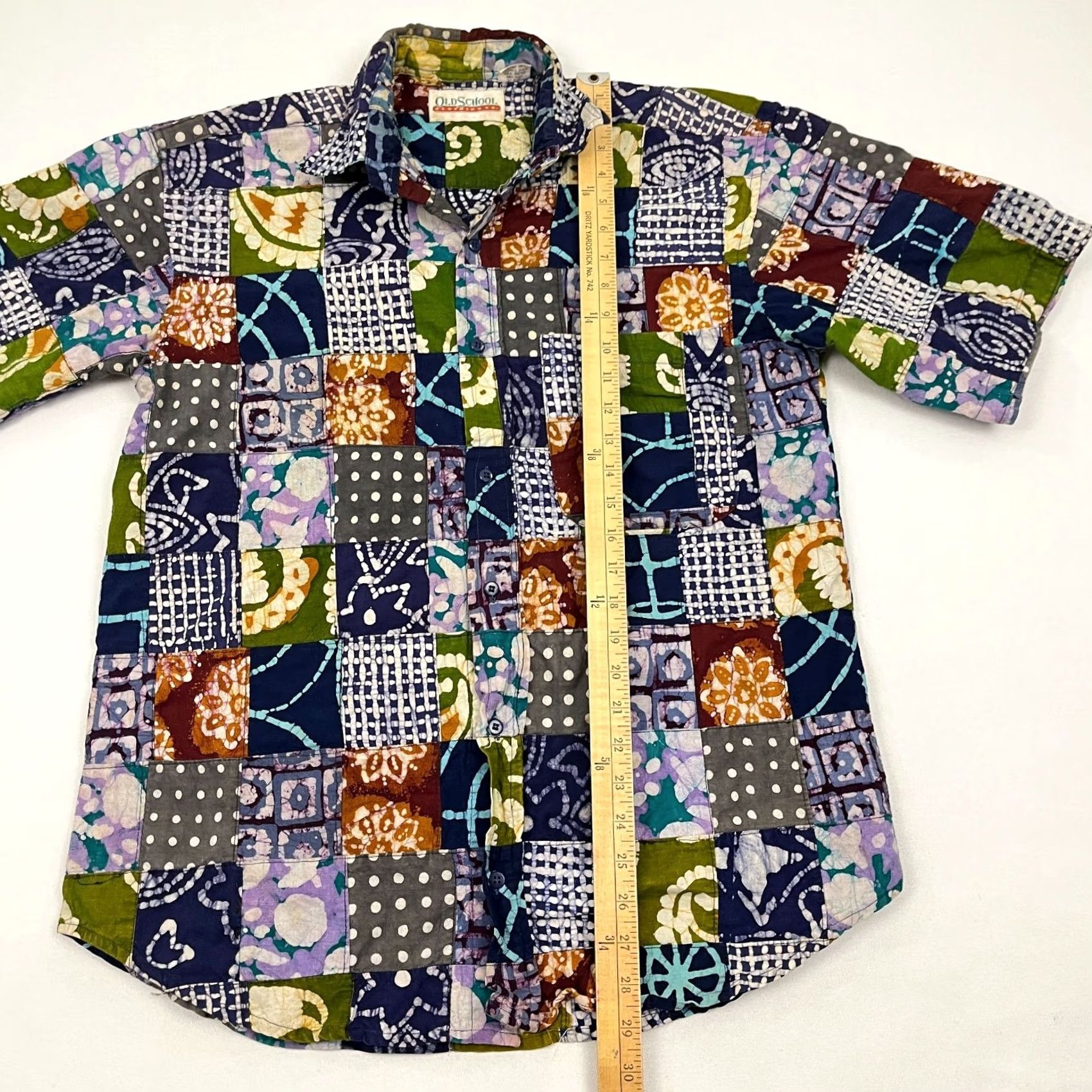 CO VINTAGE Old School Clothing Co Shirt Mens M Multi Patchwork Button Up Retro Hipster Size US M / EU 48-50 / 2 - 4 Thumbnail
