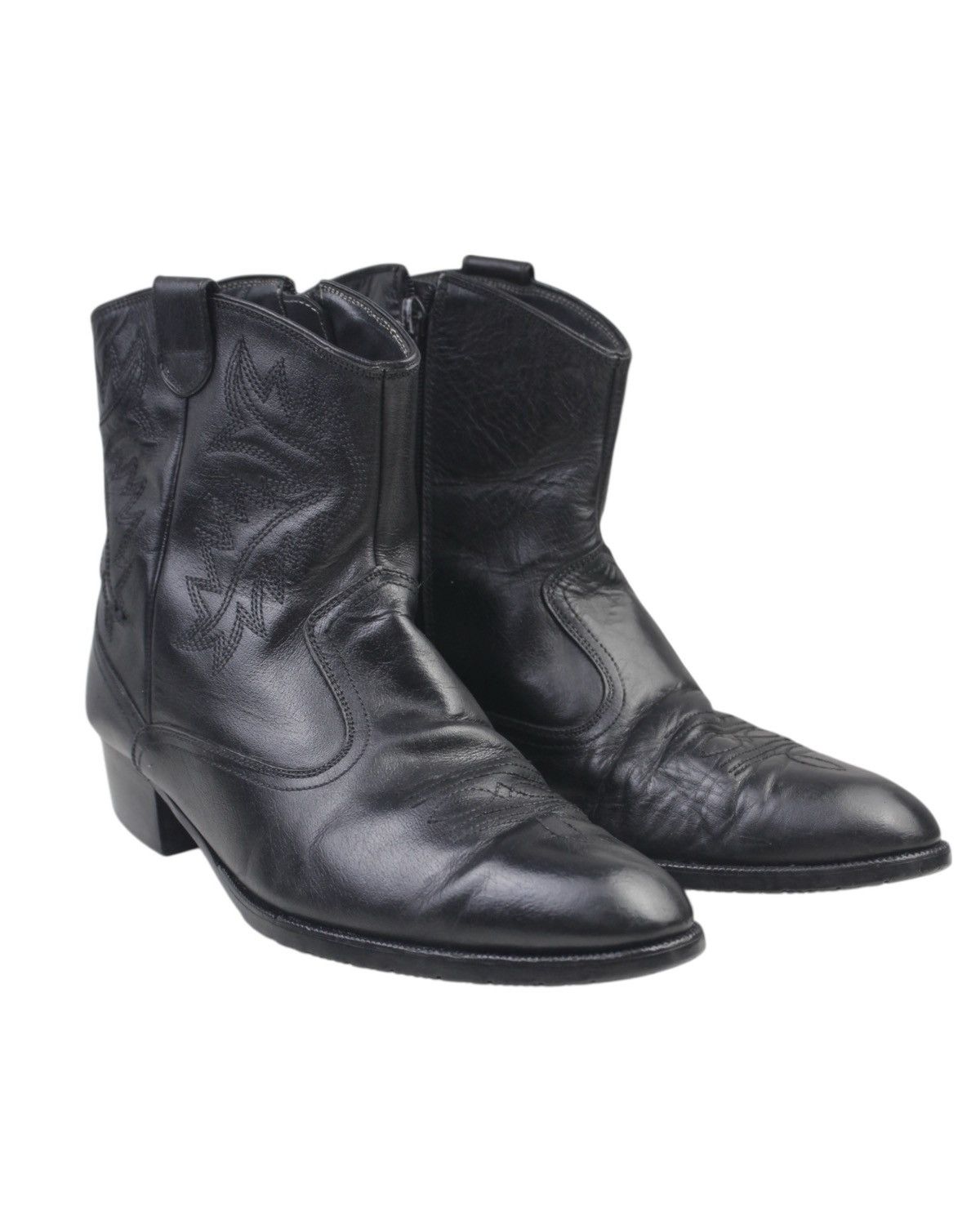 Japanese Brand 2000S ESQUIRE BLACK LEATHER WESTERN ANKLE BOOTS Size US 8 / EU 41 - 1 Thumbnail