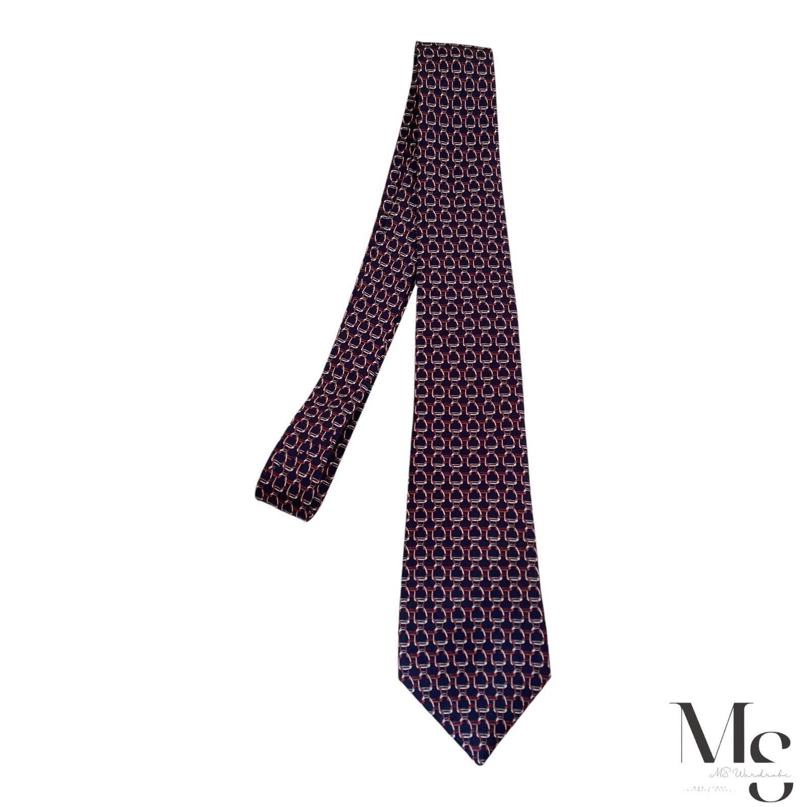 Saks Fifth Avenue SAKS FIFTH AVENUE XL Blue Stirrups Print Silk Tie Italy Size ONE SIZE - 6 Thumbnail