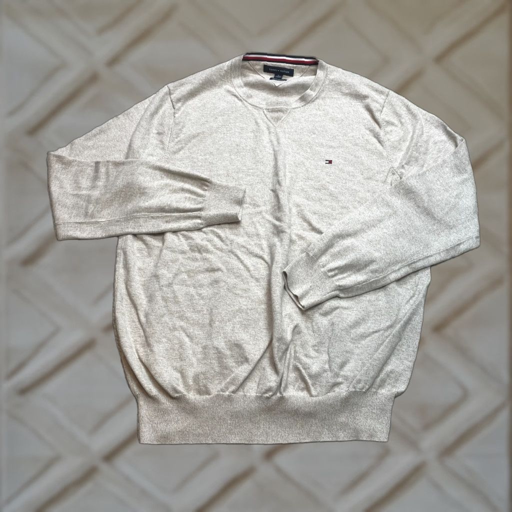 Tommy Hilfiger Tommy Hilfiger Premium Cotton Sweater XL Beige Pullover Logo Soft Crew Mens Size US XL / EU 56 / 4 - 1 Thumbnail