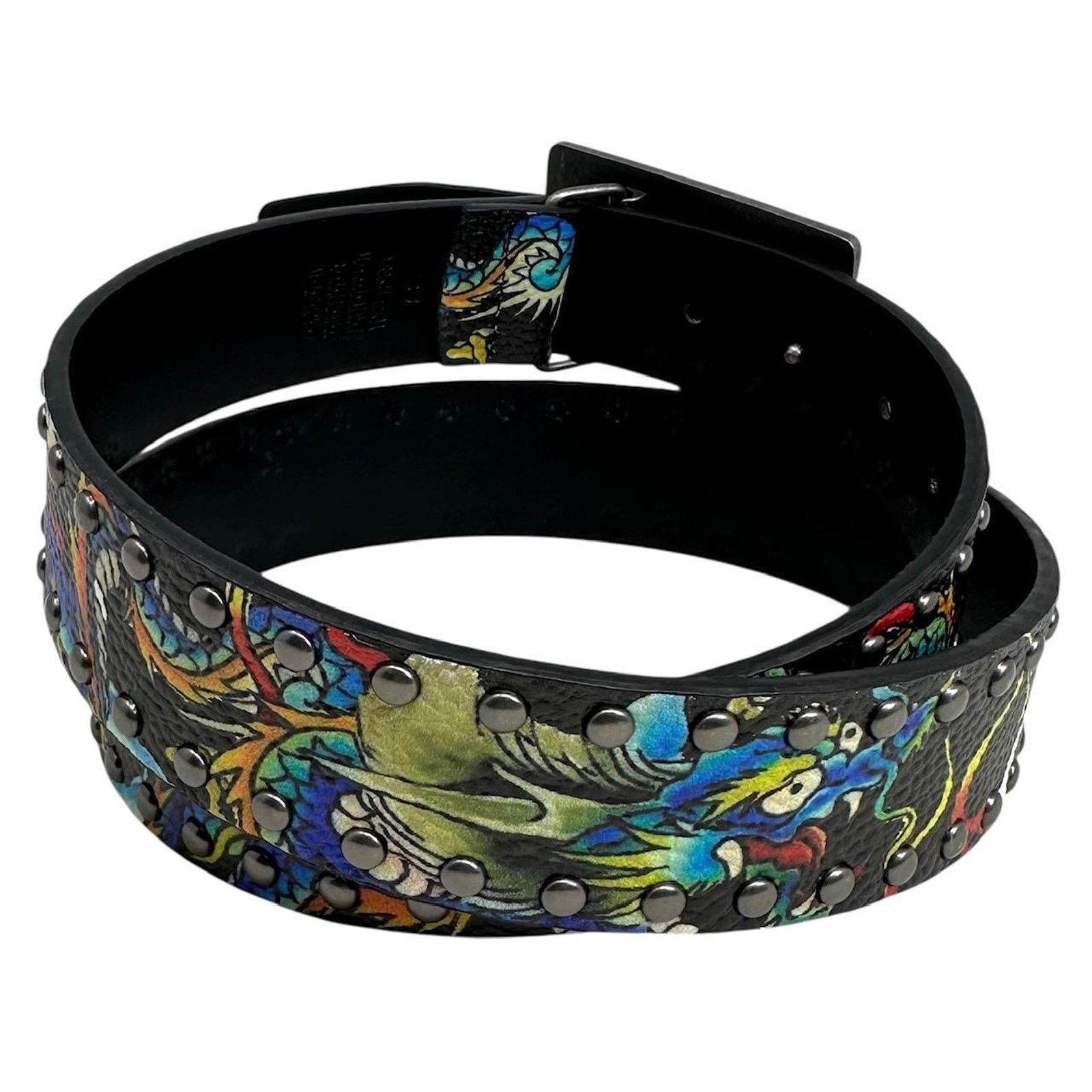 Ed Hardy Ed Hardy Dragon Tattoo Rivet Studs Belt With Plaque Buckle Size 36 - 3 Thumbnail
