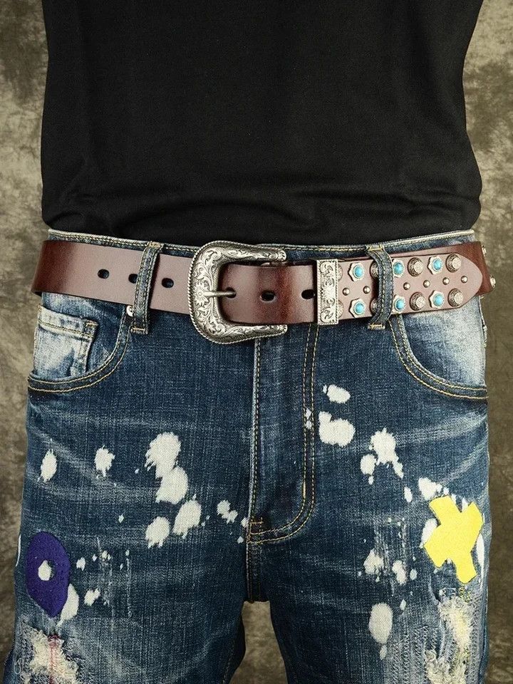 Japanese Brand Turquoise inlay rivet belt Size ONE SIZE - 2 Thumbnail